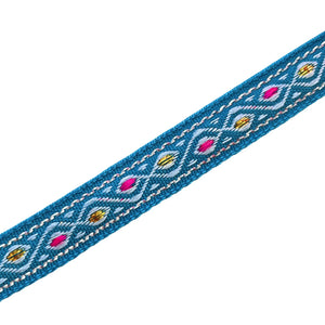 Koord lint geweven zigzag blauwgroen-roze-wit