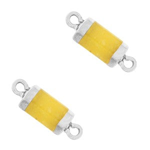 Natuursteen hangers tussenstuk hexagon Saffron Yellow Zilver