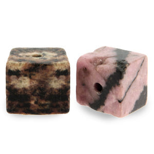 Natuursteen kralen rhodoniet square 4mm Anthracite-vintage pink