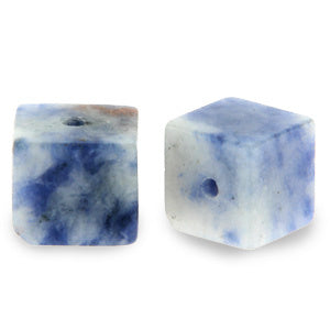 Natuursteen kralen sodaliet en mikroklien square 4mm Blue white