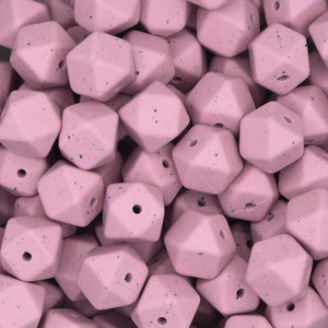 Siliconen Kraal hexagon 14mm spikkels oudroze