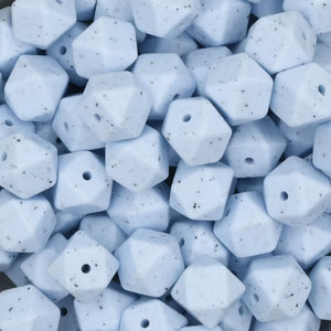 Siliconen Kraal hexagon 14mm spikkels poederblauw