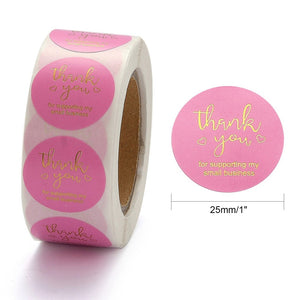 Sticker thank you pink goudfolie rol