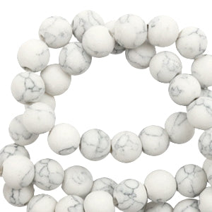 Natuursteen kralen met marble look 8mm Off white-grey