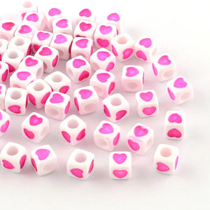 Acryl Hartjes Kralen Vierkant roze