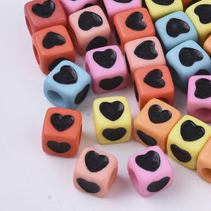 Acryl Hartjes Kralen Vierkant solid hart mix