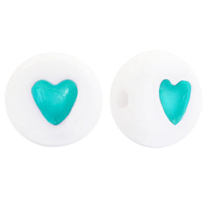 Acryl Hartjes Kralen Teal-Wit
