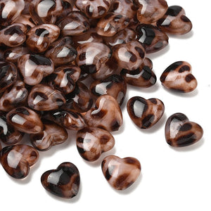 Acryl kraal hart 18mm luipaard bruin