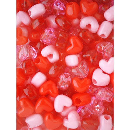 Acryl kraal pony beads heart roze rood mix 12mm