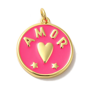 Bedel Enamel Amor Rond Hot Pink Goud