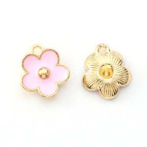 Bedel Enamel cute flower pearl pink goud