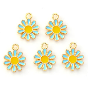 Bedel Enamel daisy flower blue goud