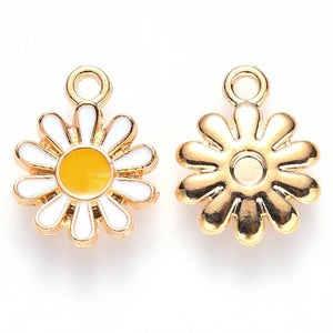 Bedel Enamel daisy flower wit goud