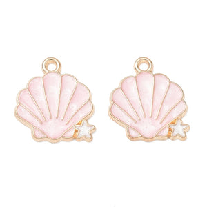 Bedel Enamel schelp roze ster wit