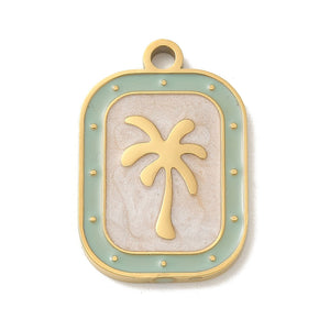 Bedel RVS enamel Coconut Tree dark sea green Goud