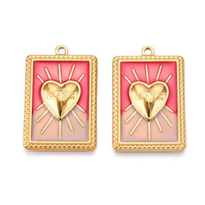 Bedel RVS enamel Love heart pink 18K Goud