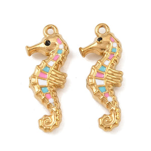 Bedel enamel RVS 18k gold plated zeepaardje