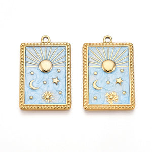 Bedel enamel RVS 18k goud maan met sterren blauw