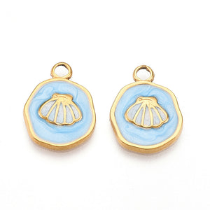 Bedel enamel RVS 18k goud schelp blauw