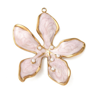 Bedel enamel RVS bloem met parel roze