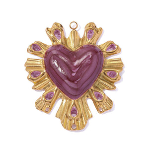 Bedel enamel RVS hart trendy purple