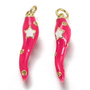 Bedel enamel chili peper met ster hot pink goud