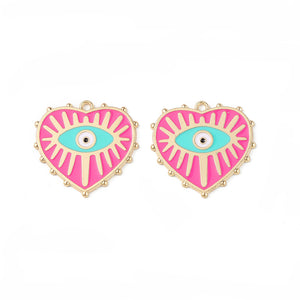 Bedel hart met evil eye goud roze