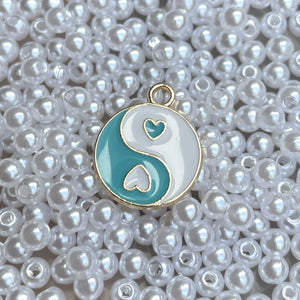 Bedel yin yang hart Goud Wit-Aqua