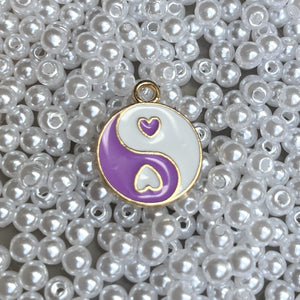 Bedel yin yang hart Goud Wit-Lila