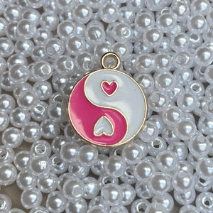 Bedel yin yang hart Goud Wit-Roze