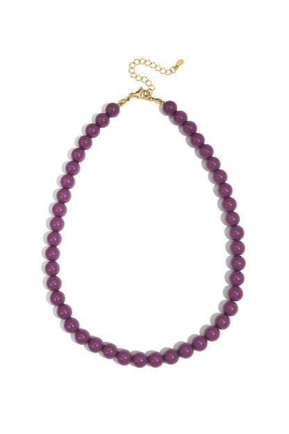 Bold kralen ketting 10mm paars RVS goud