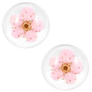 Cabochon met gedroogde bloemetjes 12mm Light pink