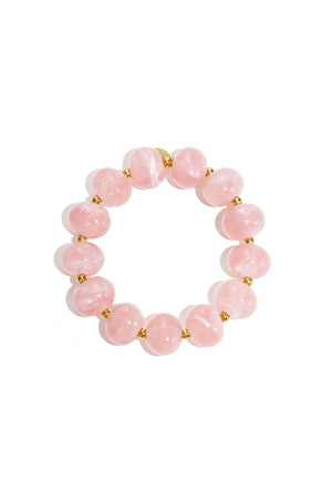 Elastieke kralenarmband met grote ovale kralen Deep Pink RVS goud