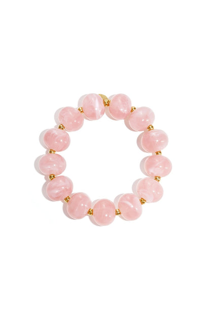 Elastieke kralenarmband met grote ovale kralen Deep Pink RVS goud