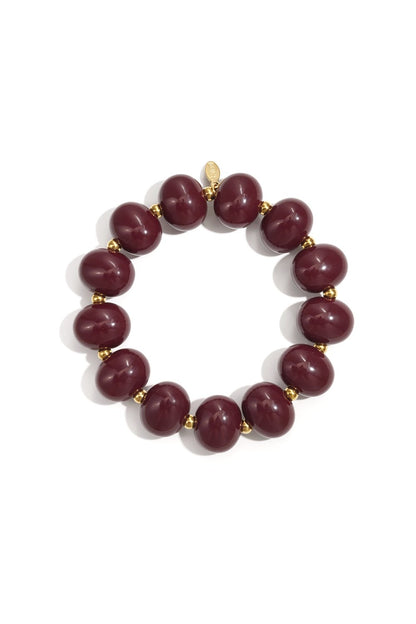 Elastieke kralenarmband met grote ovale kralen Karmozijnrood RVS goud