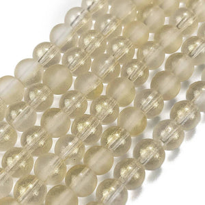 Glaskralen frosted rond gold powder old lace 6mm