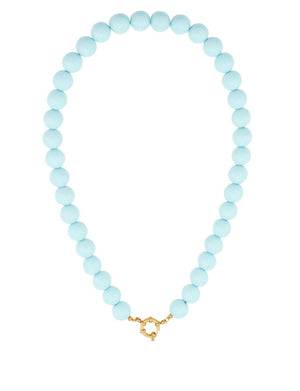 Grote kralen ketting 12mm blauw RVS goud