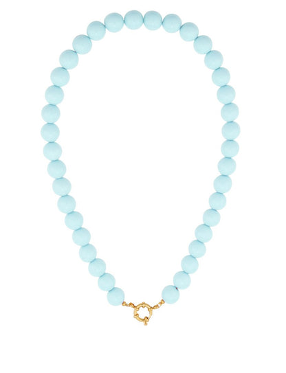 Grote kralen ketting 12mm blauw RVS goud