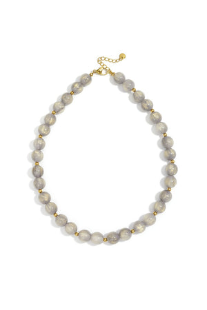 Grote kralen ketting 12mm dreamy grey RVS goud