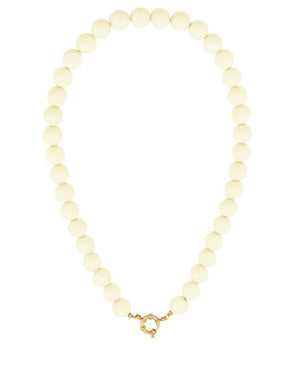 Grote kralen ketting 12mm pale yellow RVS goud