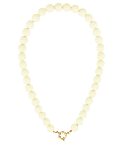 Grote kralen ketting 12mm pale yellow RVS goud