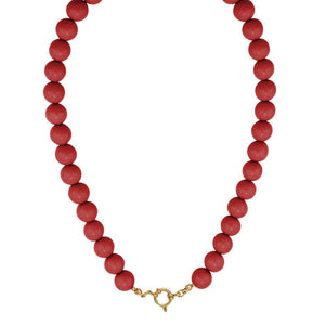 Grote kralen ketting 12mm wijnrood RVS goud