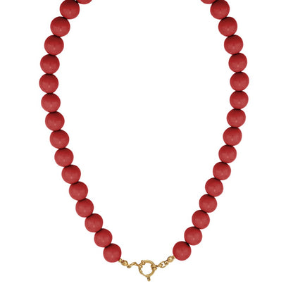 Grote kralen ketting 12mm wijnrood RVS goud