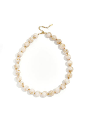 Grote kralen ketting 13mm beige RVS goud