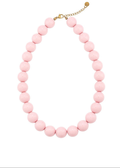 Grote kralen ketting 15mm baby pink RVS goud