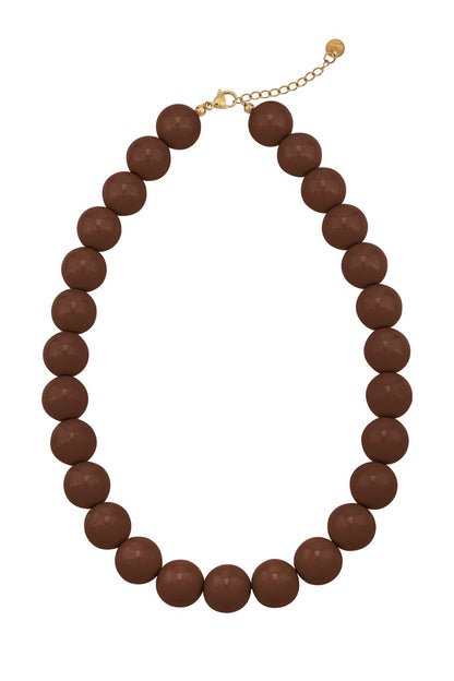 Grote kralen ketting 15mm bruin RVS goud