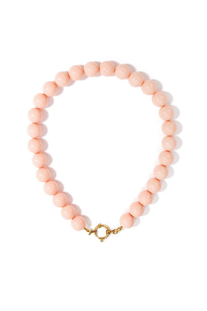 Grote kralen ketting 15mm coral pink boeislot RVS goud