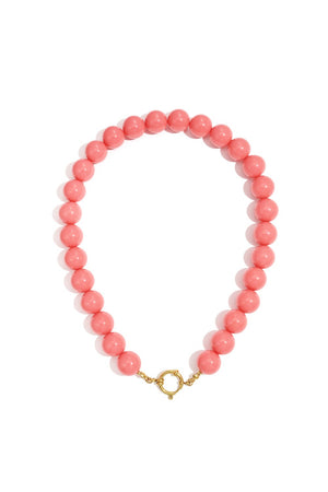 Grote kralen ketting 15mm deep pink boeislot RVS goud