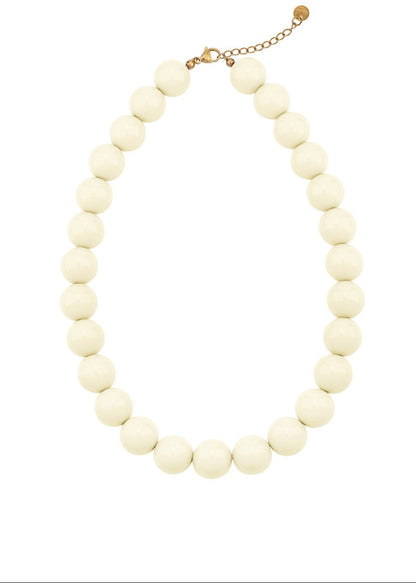 Grote kralen ketting 15mm pale yellow RVS goud