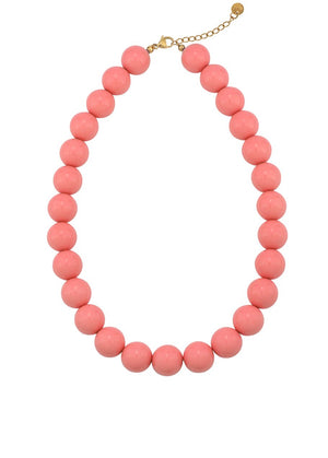 Grote kralen ketting 15mm pink RVS goud